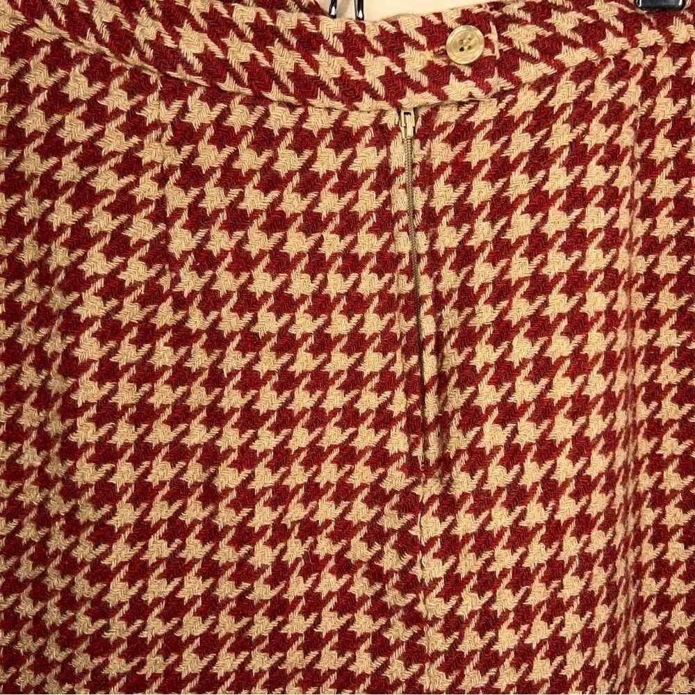 SIZE 10 VINTAGE A GIANNETTI WOOL SKIRT HOUNDSTOOTH BEIGE RED ACADEMIA